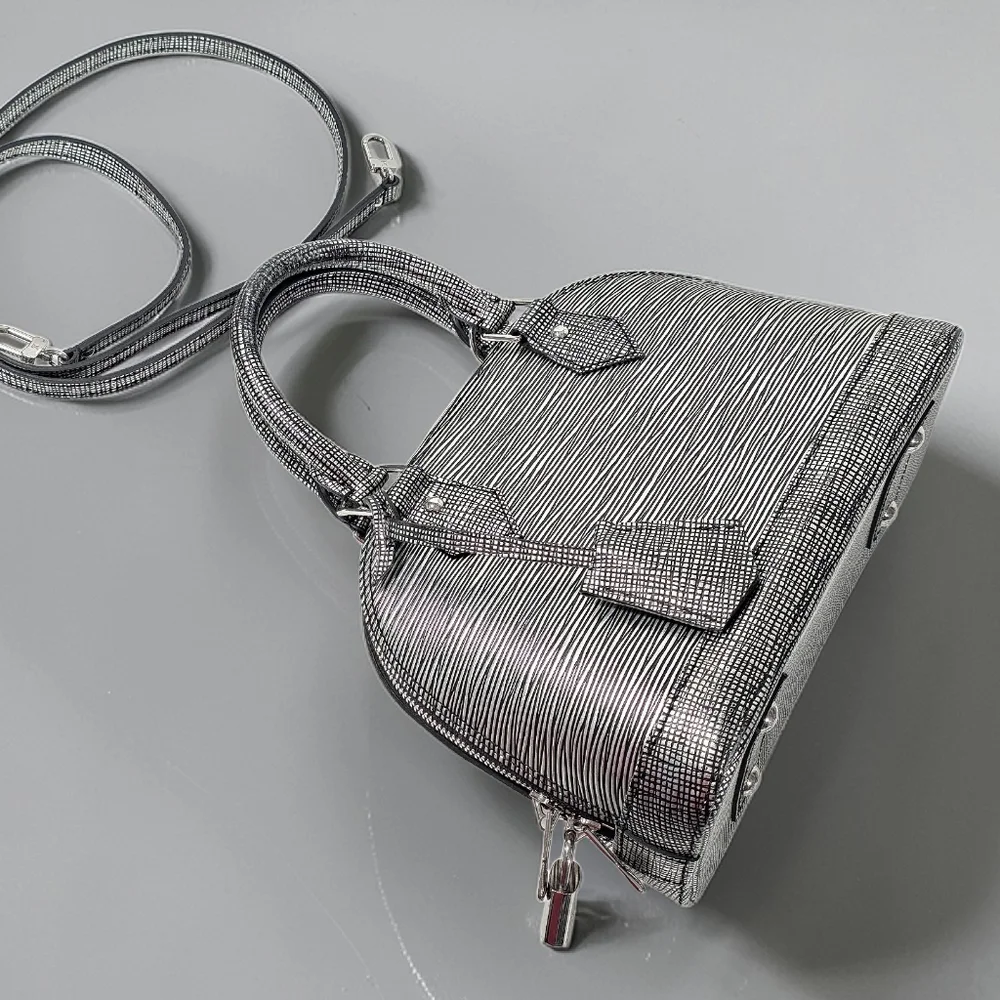Louis Vuitton Alma BB Epi Leather Metallic Silver Black Crossbody Bag